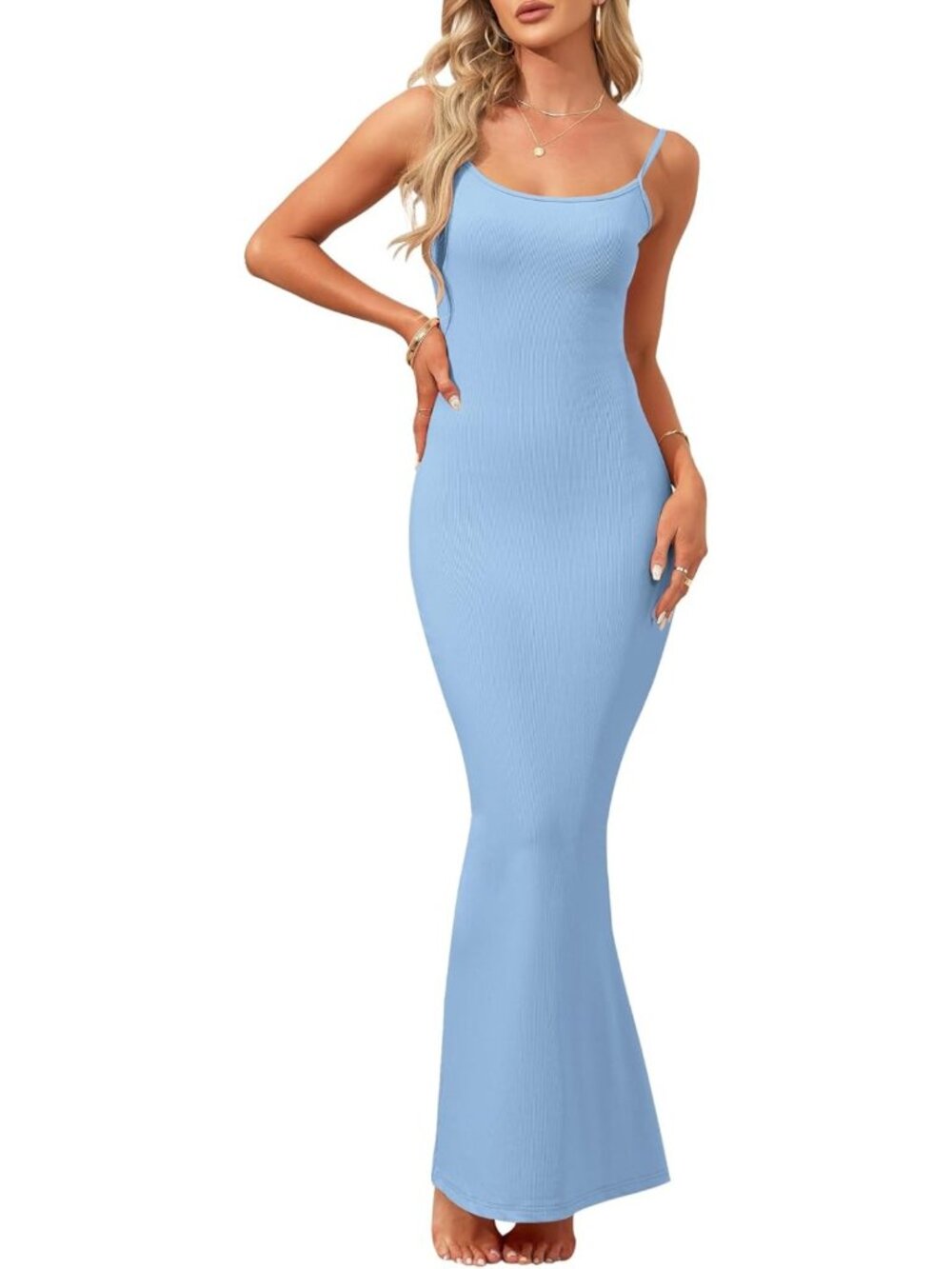 Chic Women's Slip Maxi Dress - Sexy Bodycon, Sleeveless, Square Neck, Long Style